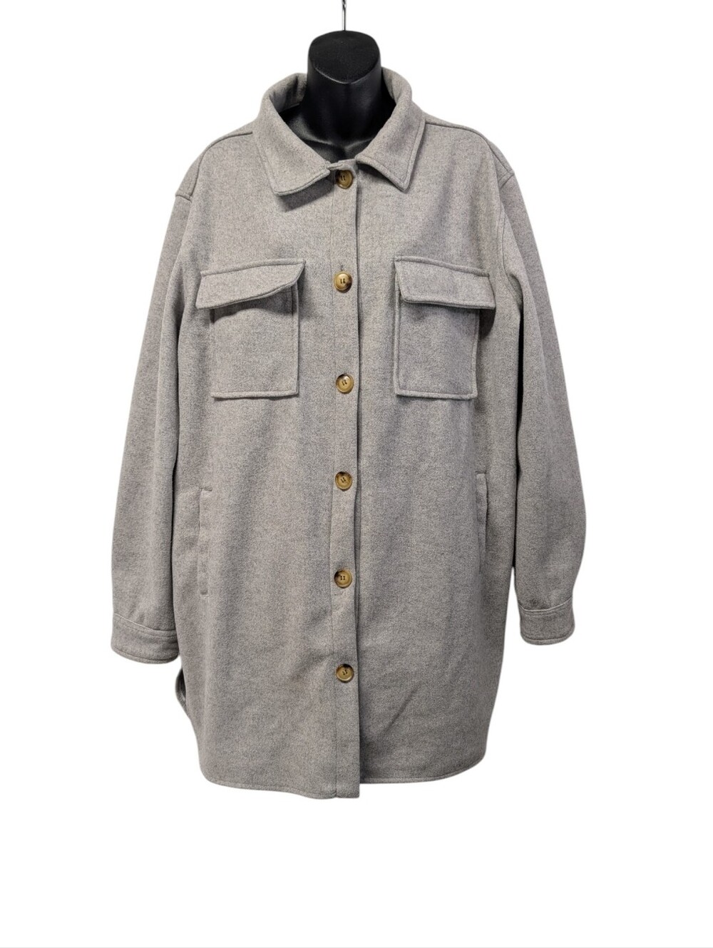 Fashion by Mirabeau Women's Gray Heather Long Shacket Jacket Pea Coat Size Large